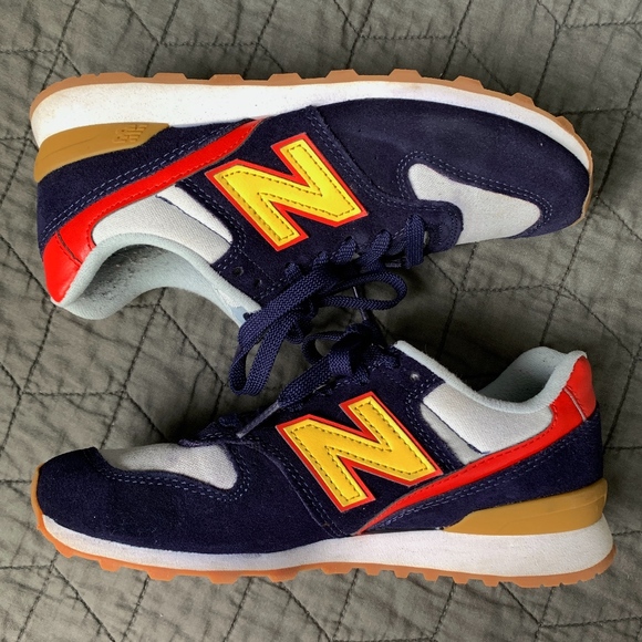 New Balance Shoes - New Balance 696 Navy Yellow Red Sneakers